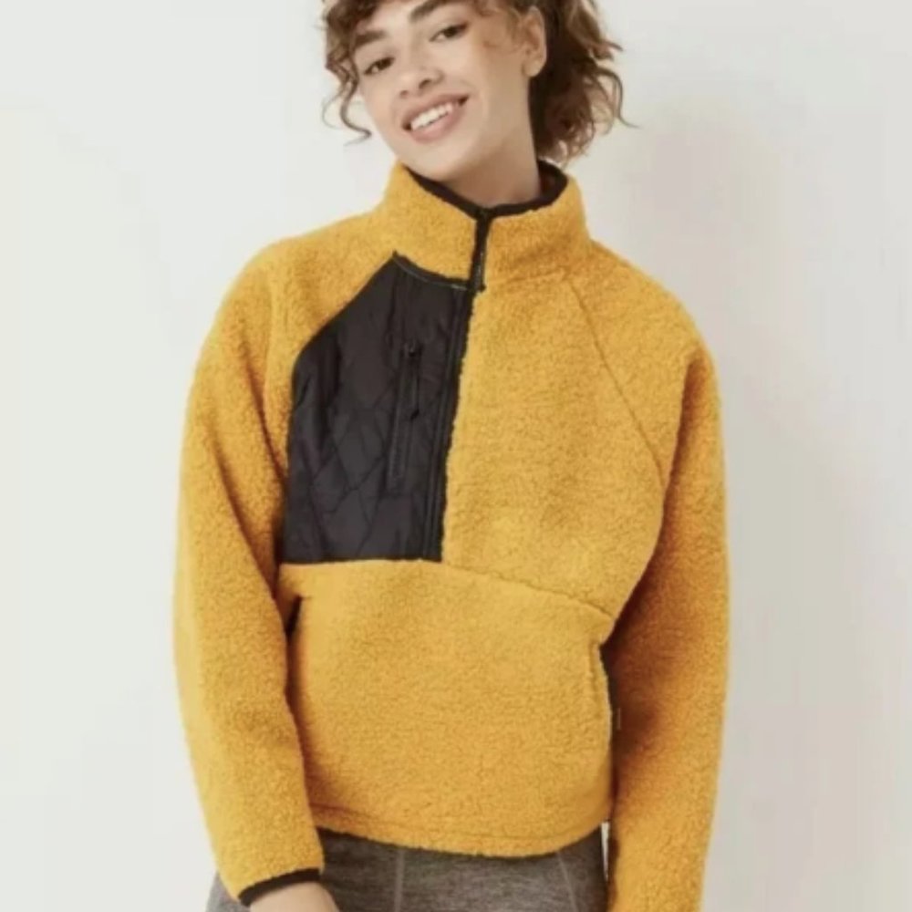 Joy Lab Mustard Yellow Boxy Faux Sherpa Pullover